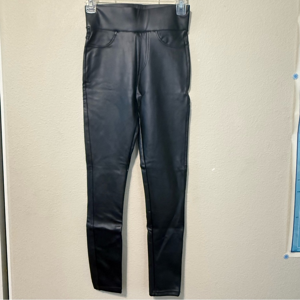 Faux Leather Leggings Black Stretch XS